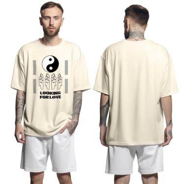 Imagem de Camisa Camiseta Oversized Streetwear Genuine Grit Masculina Larga 100% Algodão 30.1 Looking For Love - Bege - GG