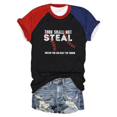 Imagem de Camiseta feminina de beisebol com estampa de blocos de cores, caimento solto, manga curta, camiseta de treino de verão, Bronze, G