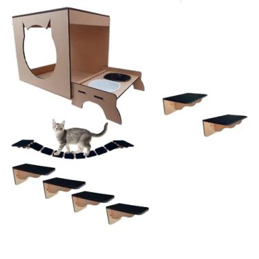 Imagem de Brinquedo De Parede Playground 9 Peças Para Gatos Com Comedouro de Encaixe e Ponte Suspensa