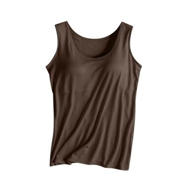 Imagem de Sutiã embutido para mulheres 2024 verão básico sólido verão casual camiseta de algodão acolchoado para treino, Bronze, M