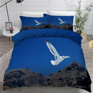Imagem de Jogo de cama solteiro Seabird com céu azul, conjunto de 3 peças para decoração de quarto, capa de edredom de microfibra macia 168 x 232 cm e 2 fronhas, com fecho de zíper e laços
