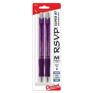 Imagem de Pentel Caneta esferográfica RSVP Super RT, linha média, tinta violeta, pacote com 2 (BX480BP2V)