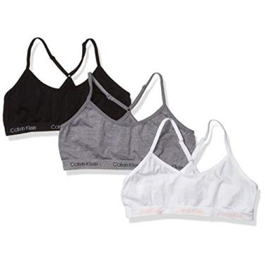 Imagem de Calvin Klein Sutiã curto sem costura nadador para meninas, pacote com vários, Pacote com 3 - cinza mesclado, branco, preto, P