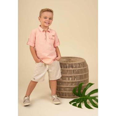 Imagem de Conjunto Infantil Menino Camisa Salmão Ok & Friends - Ok E Pakita