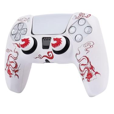 Imagem de RALAN Capa protetora de silicone rosa vermelha para PS5, antiderrapante, compatível com controles PlayStation 5 com 2 tampas de aperto de polegar