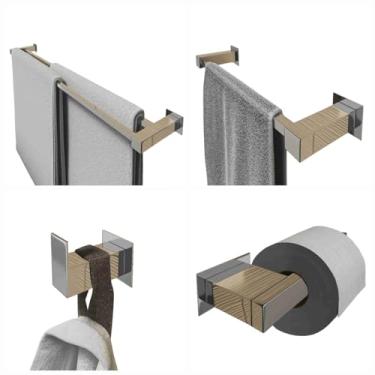 Imagem de Toalheiro Duplo Inox 304 + Kit Acessórios Banheiro Linha Q