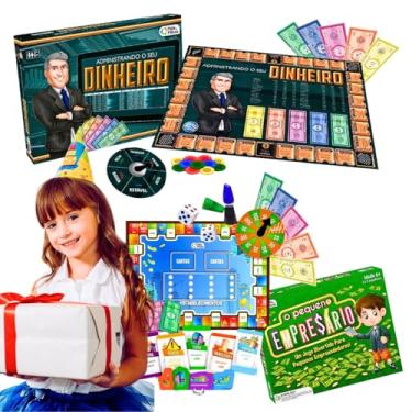 Imagem de Kit 2 jogos de tabuleiro infantil educativos brinquedo pedagógico jogo administrando o seu dinheiro + pequeno empresario brinquedos didatico escola educação financeira presente criança menino menina