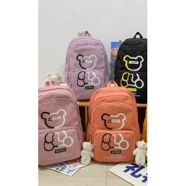 Imagem de Mochila feminina grande Nylon escolar faculdade Com Pingente ursinho -