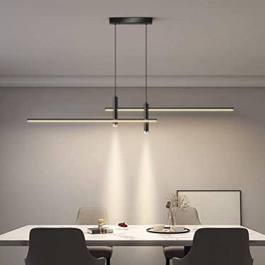 Imagem de Lustres Jantar Luzes Pendentes Ilha de Cozinha Moderno Preto LED Regulável Controle Remoto Lâmpada Pendente com 2 Holofotes de Teto para Mesa de Jantar Sala de Estar Escritório Lâmpada Quart
