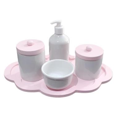 Imagem de Kit Higiene Bebê porcelana Menina rosa maternidade Saboneteira liquida