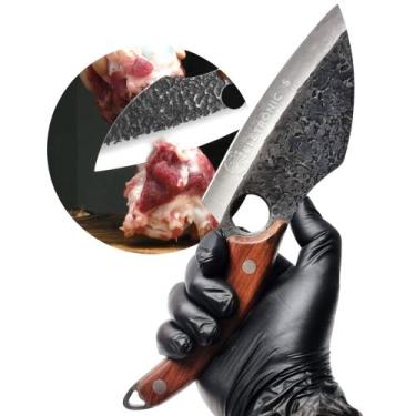 Imagem de Cutelo Artesanal Inox Faca Brut Forge Cabo Madeira Ideal Para Presente