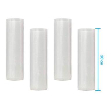 Imagem de Kit 4 Rolos de Saco Plástico Bobina 20cm X 5m com Ranhuras para Selado