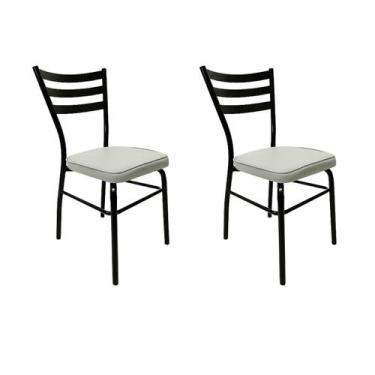 Imagem de Cadeira de Cozinha com reforço preta assento grosso cinza Kit duas uni