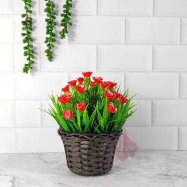 Imagem de Vaso Trançado com Rosas Artificiais - Decoração - Melhores Ofertas