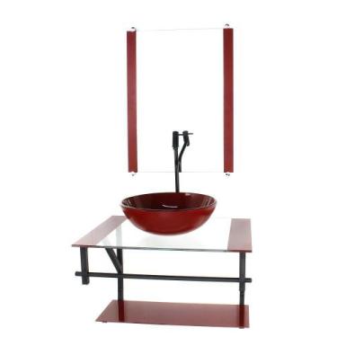 Imagem de Gabinete Vidro Banheiro 60Cm Ap Cuba Redonda Vermelho Cereja - Cubas E