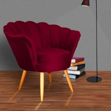 Imagem de Poltrona Decorativa Estofada Para Quarto Closet Pétala Veludo Vermelho