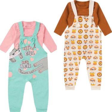 Imagem de kit Roupa Bebê 2 peças Jardineira e Body Manga Longa Menino Menina Mat
