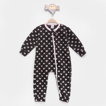 Imagem de Macacão Longo Bebê Candy Kids Soft Fleece Estampado Feminino, Preto, 3