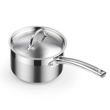 Imagem de Cooks Standard Caçarola com tampa de aço inoxidável 18/10, mini panela de molho profissional de 2 litros, segura para forno 260 °C, compatível com todos os fogões, prata