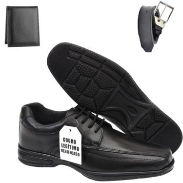 Imagem de Sapato Social Conforto Masculino Couro Legitimo Com Cinto e Carteira -