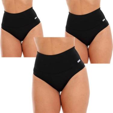 Imagem de Kit 3 Calcinha Cinta Fristyle Microfibra Preto Cós Alto Modeladora, GG