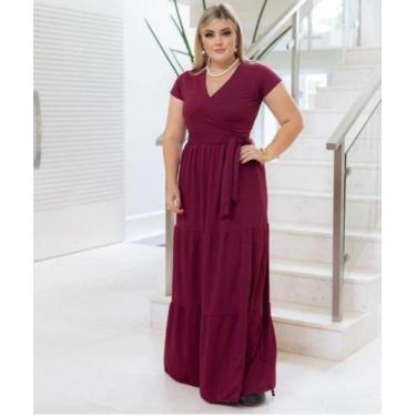 Imagem de Vestido Longo Plus Size Três Marias Moda Feminina - MISS FLOWER, Vinho