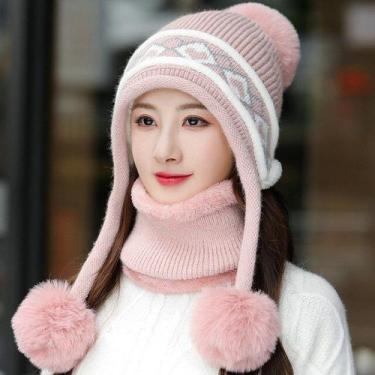 Imagem de Chapéu Gorro Pele De Coelho Feminino Malha Grossa Mantém Pescoço Mais 