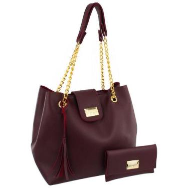 Imagem de Kit 2 bolsas feminina shopper sacola e necessaire alças em corrente mo