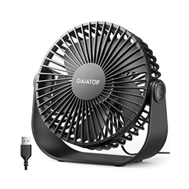 Imagem de GAIATOP Ventilador de mesa USB, ventilador pequeno portátil de 3 velocidades com fluxo de ar forte, ventilador de mesa silencioso de 5,5 polegadas, ventilador de resfriamento pessoal de rotação de 90°