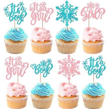 Imagem de Rsstarxi 24 Pack Snowflake Boy or Girl Cupcake Toppers Winter Frozen It's a Boy or Girl Snowflake Cupcake Picks Gender Reveal Cake Decorstions for Baby Shower Birthday Party Decorations