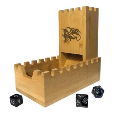 Imagem de Torre de Dados de Bambu | Estojo de Madeira Edição Especial | Perfeito para DM, Mini Games, RPG, DND, Dungeons and Dragons | Castelo de Rolo de Madeira Dobrável Feito à Mão | Baú de Dados Dobrável