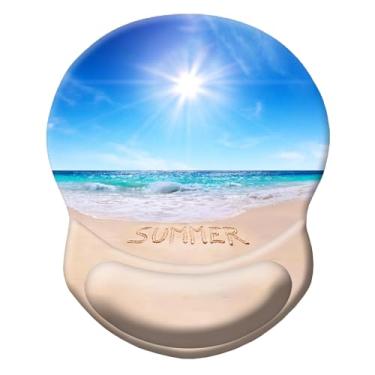 Imagem de Mouse pad ergonômico com suporte de pulso, almofada de descanso de pulso confortável para alívio da dor com base de poliuretano antiderrapante para jogos, casa, escritório e viagens (praia de verão)