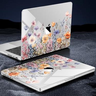 Imagem de Tuiklol Capa para MacBook Pro 14 polegadas versão 2023-2021 A2992 A2918 M3 A2779 M2 A2442 M1 Pro/Max Chip, capas rígidas de cristal durável com capa de teclado e protetor de tela, flor colorida