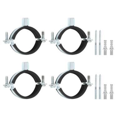 Imagem de uxcell 4 peças de braçadeira de suporte de tubo ajustável, suporte de tubo de ferro galvanizado de 50 mm para montagem no teto de parede com parafuso e tubo de expansão para tubo de tubo