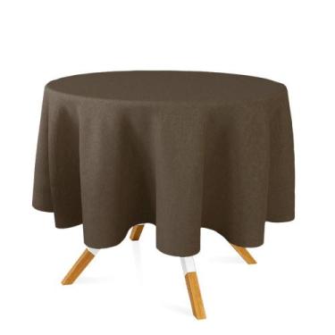 Imagem de Toalha de Mesa Redonda em Tecido Jacquard Marrom e Turquesa Liso Tradi