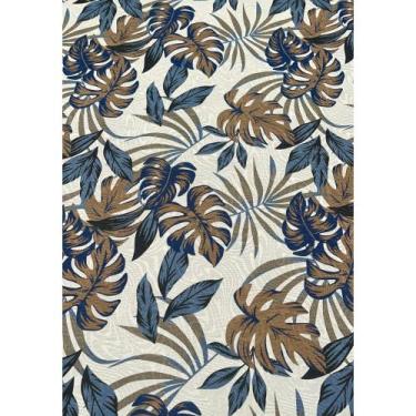 Imagem de Tecido Jacquard Estampado Floral Azul e Marrom - 1,40m de Largura