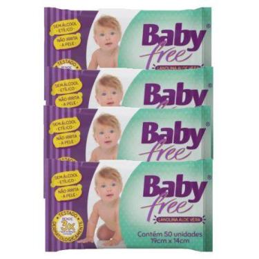 Imagem de Kit 4 Lenço Umedecido Baby Free 50Un - Qlb