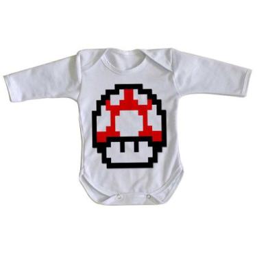 Imagem de body nenê criança roupa bebê manga longa Super Mario Mushroom - Empóri