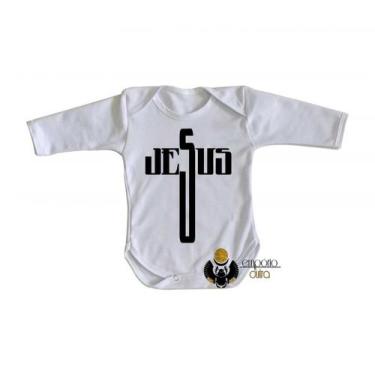 Imagem de body nenê criança roupa bebê manga longa Jesus Cristo  cruz - Empório 