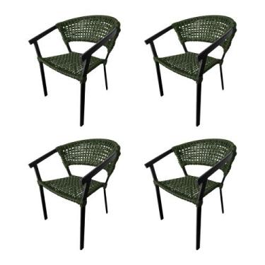 Imagem de Kit 4 Cadeiras de Jantar em Corda Naútica Verde Musgo Base Alumínio So