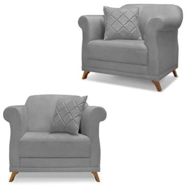 Imagem de Kit 2 Poltronas Decorativas Retro Polo Linho Cinza Ezz - Milani Store,