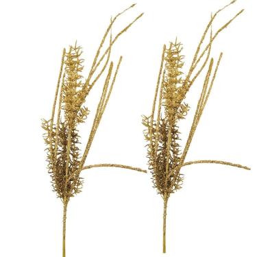 Imagem de Jogo 2 Galhos Decorativo Natal Alecrim Glitter Dourado Luxo 57cm - Bela Flor