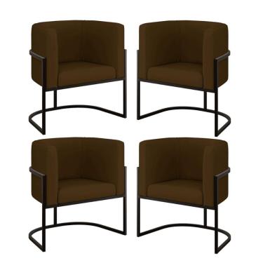 Imagem de Kit 04 Poltronas Lua Sala Decorativa Base Ferro Black Corino Marrom