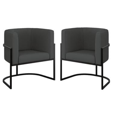 Imagem de Kit 02 Poltronas Lua Sala Decorativa Base Ferro Gold Corino Cinza