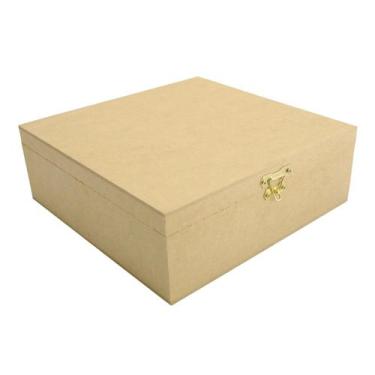 Imagem de Caixa Quadrado Com Dobradiça e Fecho Liso 22x22x8 Mdf Madeira - Atacad