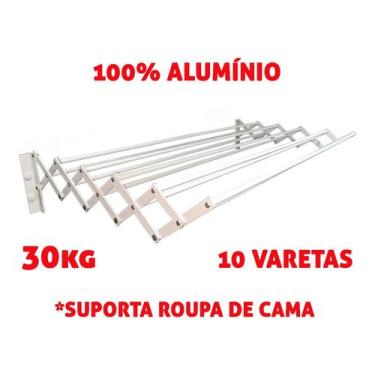 Imagem de Varal Sanfonado Reforçado 70 Cm Forte Roupa De Cama Alumínio Branco - 