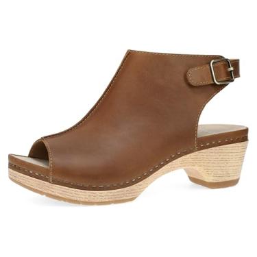 Imagem de Dansko Bota feminina Lizzy Peep-Toe – Forros de materiais reciclados e couro para respirabilidade – Sola de borracha leve para uso duradouro, Bronzeado, 6.5-7