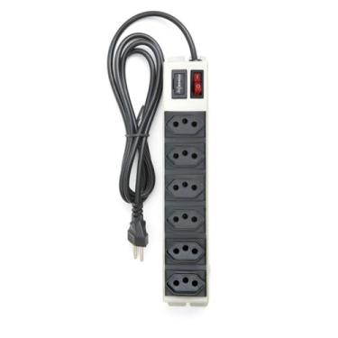 Imagem de Filtro de Linha 6 Tomadas 10A Chave Liga/Desliga Fusível de Segurança 