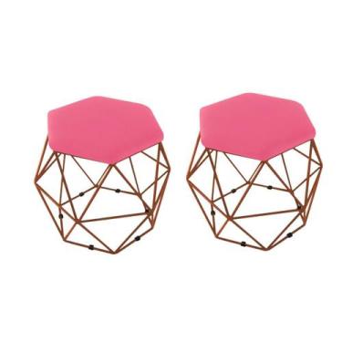 Imagem de kit 2 Puffs Onix Aramado Base Bronze Hexagonal sintético Rosa Pink - M