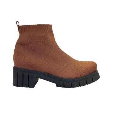 Imagem de Bota Feminina Caramelo Meia Knit Tricot Tratorada Conforto